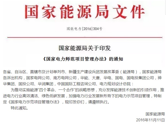 國家能源局關于印發《國家電力示范項目管理辦法》的通知